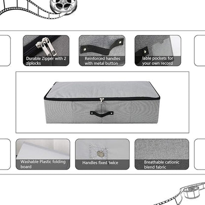 Omygarden 2PCS Foldable Under Bed Storage Container with Plastic Support Liner, Handles, Zipper lid, Sweater Pillow Blankets ClothesStorage Organizer for Bedroom and Closet, 29×15×7inch, Dark Grey