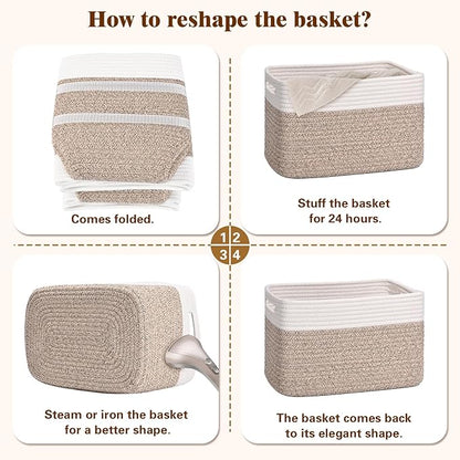 Storage Baskets for Organizing, 4 Pack Storage Baskets for Shelves, Woven Basket for Shelves, Closet Organization, Rectangle Organizer Basket Gifts Empty, 13"Lx8.7"Wx7.9"H Decorative Bins with Handles