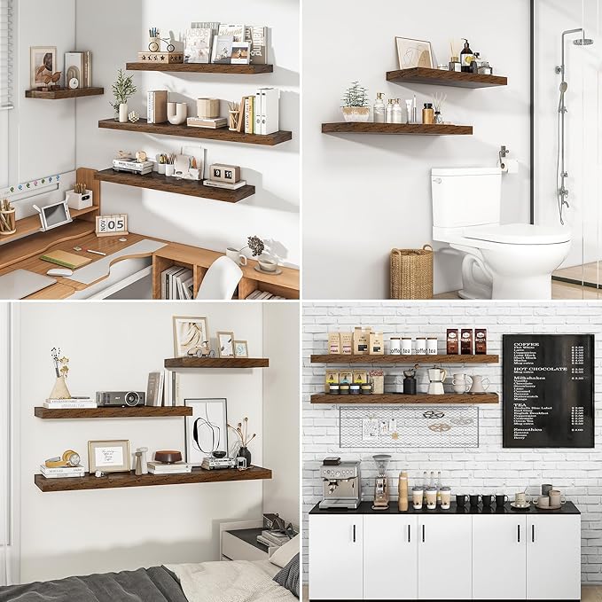 RICHFOCUS 48Inch Floating Shelves for Wall 1 Pack Shelves for Bedroom|Kitchen|Bathroom Wall Mounted Rustic Wood Floating Shelf with Invisible Brackets for Books|Storage|Decor, Rustic Brown