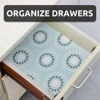 12X120 Inch Shelf Liner for Kitchen Cabinets, PVC Drawer Liner for Dresser Non-Slip Bathroom, Non-Adhesive Cabinet Liner Washable (Blue Circle)(5 Roll)