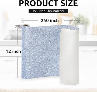FIFTY FEET 12X240 Inch Shelf Liner with Scissor & Tape Measure for Kitchen Cabinets, PVC Drawer Liner for Dresser Non-Slip Bathroom, Non-Adhesive Cabinet Liner Washable (Pale Blue)