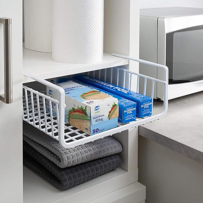 Organize It All Under Shelf Hanging Basket White Wire Rack | Dimensions : 13.5 x 12.5 x 5.13 inches | Great for Kitchen | Kitchen Storage | White