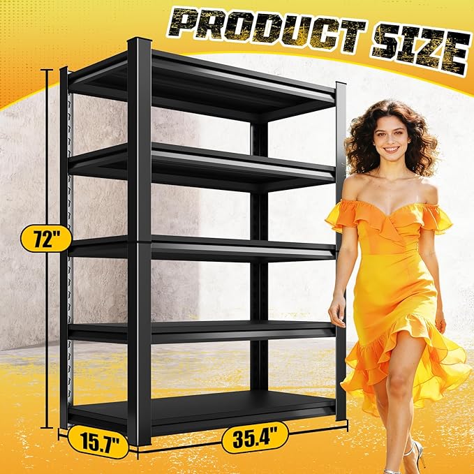 72" H Garage Storage Shelves 5-Tier,Garage Storage System Shelves Adjustable 2000LBS,Storage Shelving for Basement,Pantry,Kitchen,Warehouse,72" H x 35.55" W x 16" D