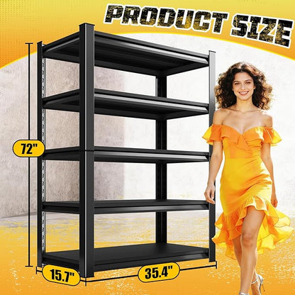 72" H Garage Storage Shelves 5-Tier,Garage Storage System Shelves Adjustable 2000LBS,Storage Shelving for Basement,Pantry,Kitchen,Warehouse,72" H x 35.55" W x 16" D