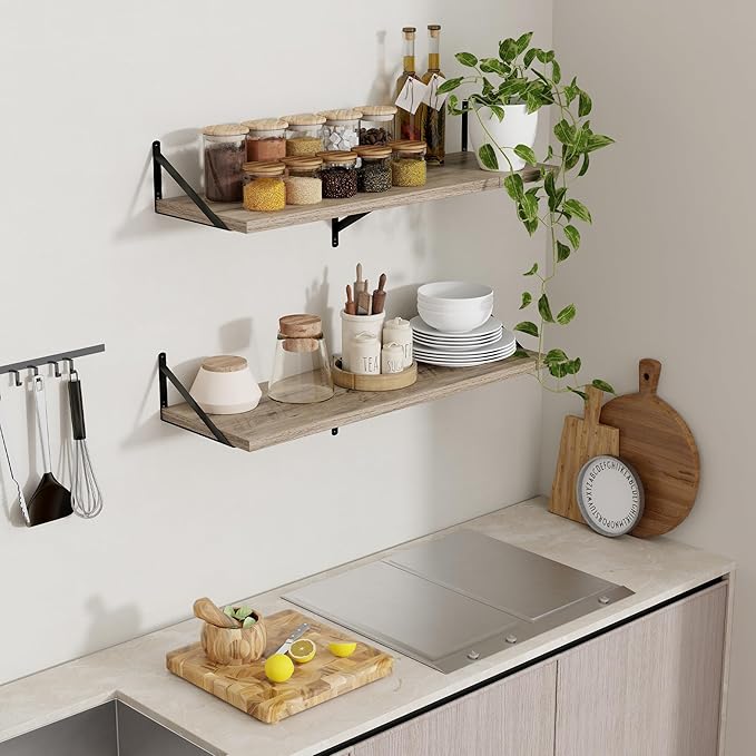 Axeman 12 Inch Deep Floating Shelves for Wall - 36 Inch Wide x 12 Inch Deep Wall Shelves Set of 2 - Rustic Grey Wood Floating Shelves for Living Room