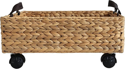 happimess BSK2014A Adaline 18.11" Classic Farmhouse Handwoven Hyacinth Rectangular Underbed Storage Bin with Wheels and Handles for Storage and Decoration in Bathroom, Bedroom, Entryway, Natural