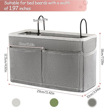 Frjjthchy Bedside Caddy Hanging Storage with Water Bottle Holder for Bunk Bed, Hospital Bed, Dorm Rooms (Grey)
