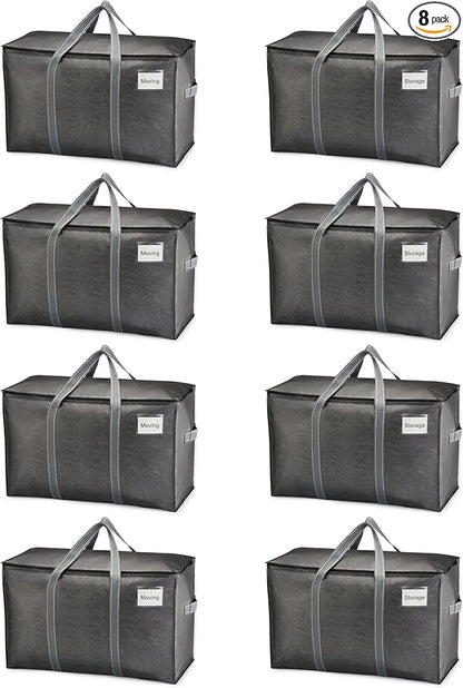 VENO 8 Pack Moving Bags and Large Christmas Storage Bins with lids. Alternative to Moving Boxes, Packing Supplies for College. Extra Large Heavy Duty Totes for Packaging (Dark Gray, 8 Pack)