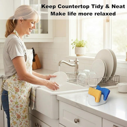 BekPooQ Ultra Absorbent Stone Sponge Holder for Kitchen Sink, 2 Slot Diatomite Dish Brush Sponge Holder, Diatomite Stone Sink Tray, Rustproof Sinks Caddy for Countertop, Double, White