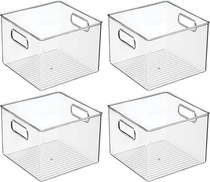 iDesign Clear Plastic Storage Bins for Kitchen - Pantry and Fridge Storage for Cabinets and Shelves, 4-Pack