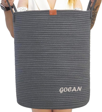 large tall sturdier Laundry Hamper Basket Woven Storage Baskets for clothes Pillows Blanket Toy in living or bed room decoration H50XD38cm darkgrey