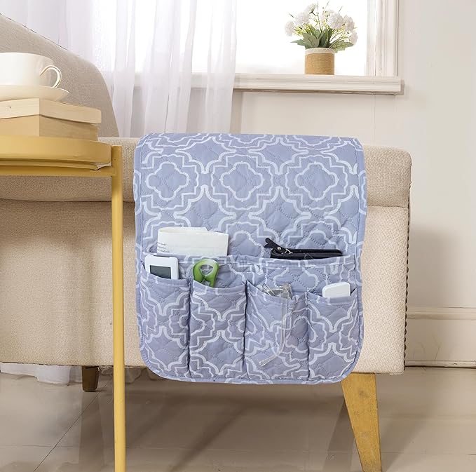 luckyjoyreal Armchair Caddy for Couch Remote Control Holder Premium Durable Non-slip Sofa Armset Organizer Caddy Storage for Recliner Couch 5 Pocket for Cell Phone Magazine 35"x13" Floral 1 Piece