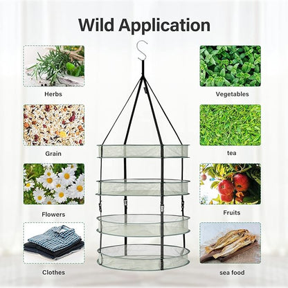 iPower 2 Feet 4 Layer Herb Drying Rack Hanging Foldable Dry Net with Heavy Duty Rings and Carrying Bag, for Plants, Seeds, and Buds, Green