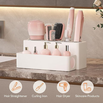 Lifewit Hair Tool Organizer Countertop, Removable Blow Dryer Holder for Bathroom Vanity, Acrylic Hot Tools Organizer Storage for Hair Dryer, Curling Iron, Brush, Straightener, 4 Stainless Cups, White