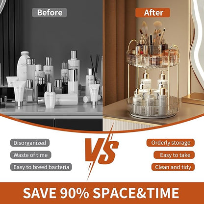 YCIA&DONE Rotating Makeup Organizer for Vanity, Large Capacity Make Up Storage Skin care Shelf Perfume Holders Cosmetic Dresser Organizer Countertop Spinning 360 (White Clear, 1Tier)
