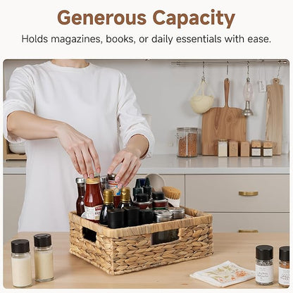 StorageWorks Pantry Baskets, Wicker Storage Baskets for Organizing, Bathroom Shelves, Pantry Organizers and Storage, Water Hyacinth, 13"L x 10¼"W x 4 ¾"H