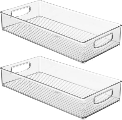 iDesign Stackable Clear Plastic Extra Long Pantry Organizers and Cabinet Storage Bins for Kitchen, 2-Pack