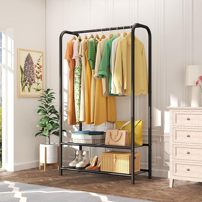 SINGAYE Coat Clothes Storage Organizer Garmen Rack Portable Closet Clothing Racks for Hanging Clothes Heavy Duty Freestanding Wardrobe Laundry with Shelves Black 11.5" D x 32" W x 72" H