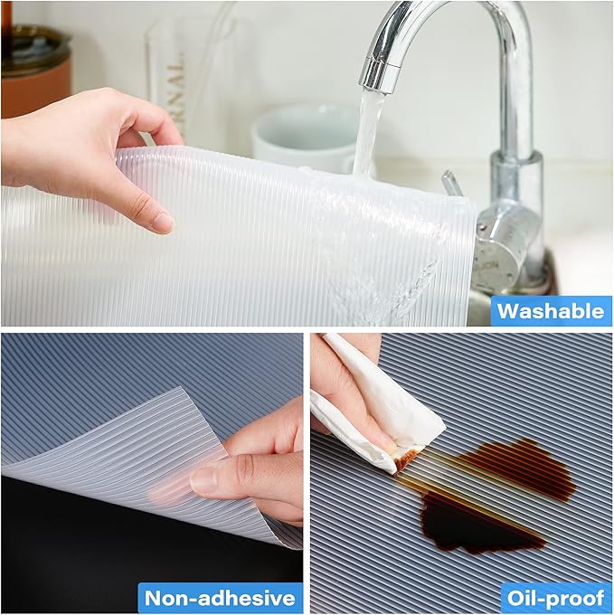 Shelf Liner,Non-Adhesive Drawer Liner,Food-Grade Material for Kitchen Cabinets Liner,Non-Slip Cupboard Liners Kitchen Drawer Liners Bathroom Shelves Liners (12 inches x 20 Feet x 2 Rolls)