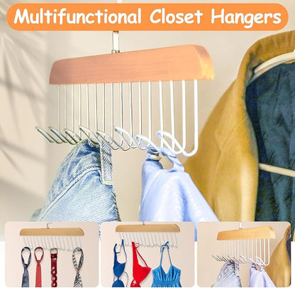 Xbaiyanr 4Pcs Anti Slip Multi Hook Coat Racks,Bra Hangers for Closet Organizer with 8 Hooks 360 °Swivel Belt Hanger for Closet for Belt, Tie, Tank Top, Bra, Scarf (Beige)