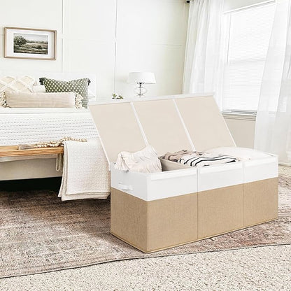 INDRESSME 185L Extra Large Toy Box, Toy Storage Organizer Collapsible Storage Bins with Lids Toy Chest for Playroom, Living Room, Toy Baskets Storage Kids, Boys Girls 39" x 17" x 17" (Beige & White)