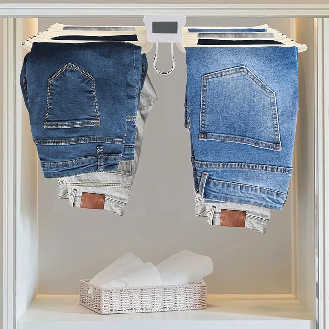 Pull Out Pants Rack Pants, 22 Arms Steel Pull Out Pants Rack 33lbs 23.2 * 18.1 * 3.7inch Hanging Installation Pants Hanger Bar Clothes Organizers for Hanging Jeans Pants Ties & Scarves (Beige)