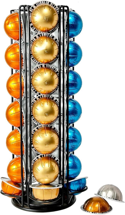 Coffee Pod Holder Carousel Organizer for Nespresso VertuoLine -35 Capsule Coffee Pod Holder with 360° Rotation, Space-Saving Design for Kitchen Countertops, Fits All Vertuo Pods (Sleek Black)