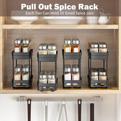 Pull Out Spice Rack Organizer for Cabinet, 2-Tier Slide Out Spice Racks Organizer,Easy Installation Cabinet Organizer Seasoning Kitchen Organizer,4.4''Wx10.5''Dx8.26''H,2Pack