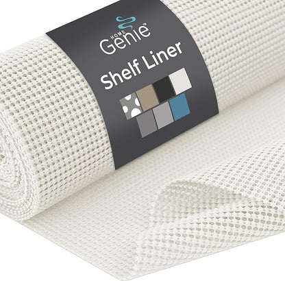 HOME GENIE Shelf Drawer and Cabinet Liner, Durable with Strong Grip, 17.5 in x 20 FT, Non Adhesive Liners Protect Kitchen Cabinets and Cupboard, Pantry, Bathroom Drawers and Shelves, Desks, White