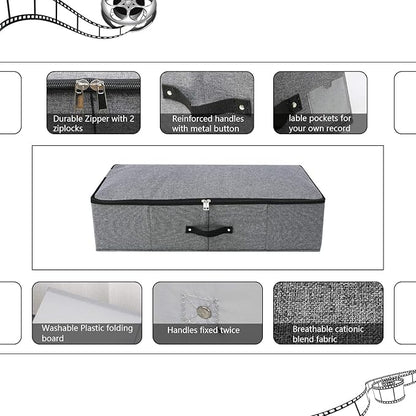 Omygarden 2PCS Foldable Under Bed Storage Box with Plastic Support Liner, Handles, Zipper lid, Blankets Clothes Comforters Storage Bin Organizer for Bedroom and Closet, 29×15×7inch, Black Grey