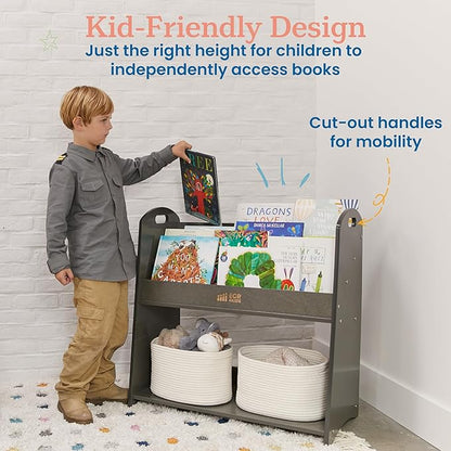 ECR4Kids 3-Shelf Floor Book Display with Handles and Storage, 30in, Kids Bookshelf, Grey Wash