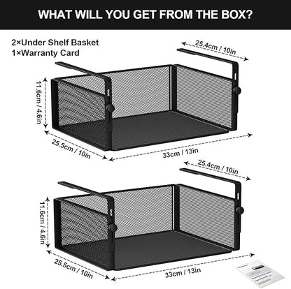 2Pack Under Shelf Basket Organizer,Adjustable Hanging Holder for Cabinet Pantry Kitchen Cupboard Desk Counter Bookshelf Organization Add-on Space Saver Heavy Duty Slide-in (Black, Large)