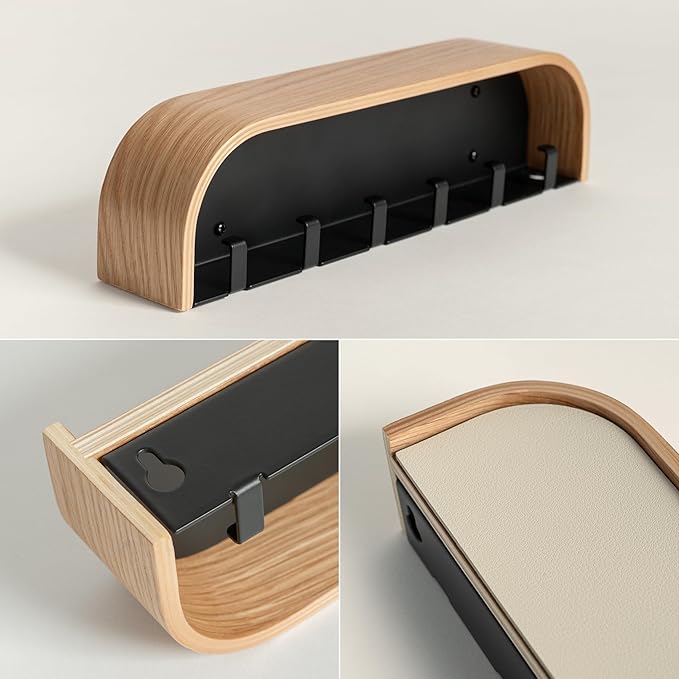 Kazai.® Key Holder 'Toke' | Minimalist Key Hook Design from Berlin | Modern Key Holder Wall Mount with Wooden Shelf | Key Rack for Wall as Entryway Organizer | Oak
