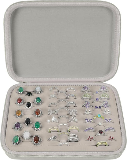 GWCASE Ring Organizer Storage Case - Jewelry Ring Display Collector Box with 42 Slots. Rings Tray Holder Showcase Fits for 50+ Rings, Earrings, Brooches and Cufflinks (Box Only)-Grey