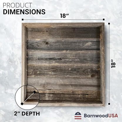 Wooden Ottoman Tray with Felt Pad – Decorative Couch Serving Tray Made with Real Rustic Reclaimed Wood - Perfect for Living Room Ottomans, Sofas, & Coffee Tables -18" x 18"- Natural Weathered Gray