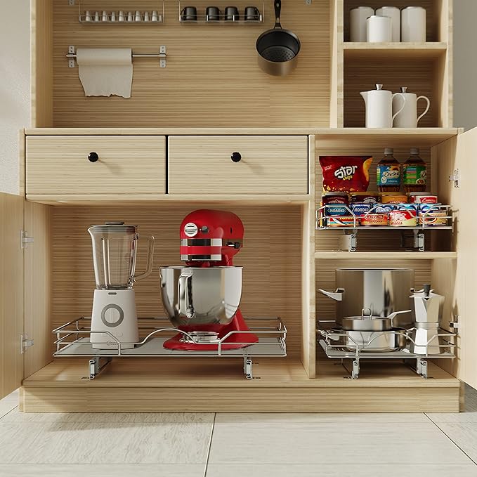 LOVMOR Pull Out Cabinet Organizer and Storage 14½" W x 21½" D, Slide Out Shelves for Kitchen Cabinets