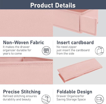 DIMJ Drawer Organizer Clothes - Underwear Organizer Small Sock Organizer Closet Organizers and Storage Box Dresser Drawer Dividers for Baby Clothes,Bra,Socks, Belt, Tie, Set of 12, Pink