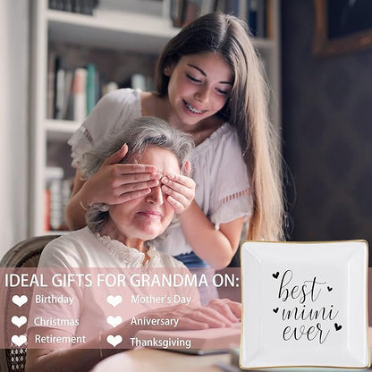 Piudee Mimi Gifts for Grandma - Best Mimi Ever Ring Trinket Dish Gift for Mimi Birthday Christmas Valentine's for Mimi from Grandkids Grandchildren