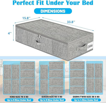 Under Bed Storage Container Bins 2 Pack, 4 Inch Thin Low Profile Underbed Clothes Storage Organizer for Dorm & Home, Use for Blanket and Toy Storage Box W/ Sturdy Bottom/Sides, Foldable Thick Fabric