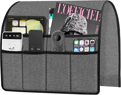 Ntomtuex Armchair Caddy Remote Control Holder for Couch Recliner, Armrest Pocket Organizer for Couch Arm Chair with 6 Pocket for Magazines, Eyeglass, ipad, Phone, Grey