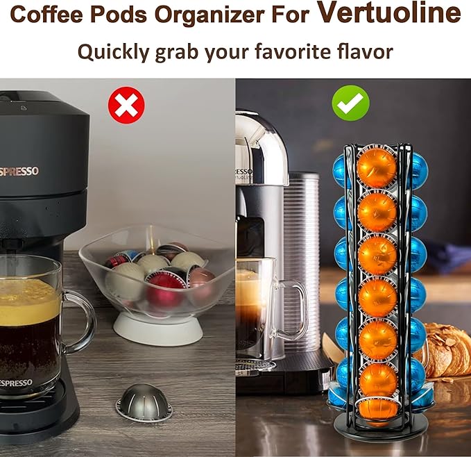 Vertuo Pod Holder Organizer for Nespresso, Holds 28 Pods, Large Capacity Nespresso Vertuo Pod Storage, Sleek Black Design, Ideal for Small Kitchens and Coffee Bars, ONLY for Any VertuoLine Setup