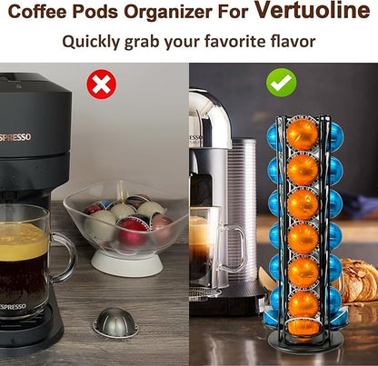 Vertuo Pod Holder Organizer for Nespresso, Holds 28 Pods, Large Capacity Nespresso Vertuo Pod Storage, Sleek Black Design, Ideal for Small Kitchens and Coffee Bars, ONLY for Any VertuoLine Setup