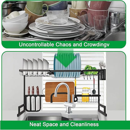 LUCKYERMORE Over The Sink Dish Drying Rack, 2 Tier Dish Drying Rack,Dish Drainer Rack for Kitchen Counter Organization and Storage,Space-Saving Dish Rack,33.4" x 12.5" x 20.4", Black