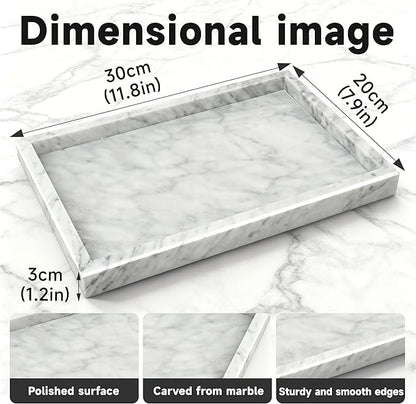 MARBLOC 12"x8" Marble Tray White Rectangular Bathroom Tray countertop, Vanity & Kitchen | Includes Mirror Wiper and Wash Towel | Decorative Organizer for Perfume, Jewelry & Home Decor
