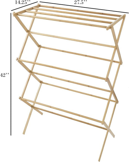 Lavish Home Bamboo Clothes Drying Rack, Folding Portable Clothesline, Collapsible Laundry Rack for Indoor or Outdoor, Compact & Eco-Friendly
