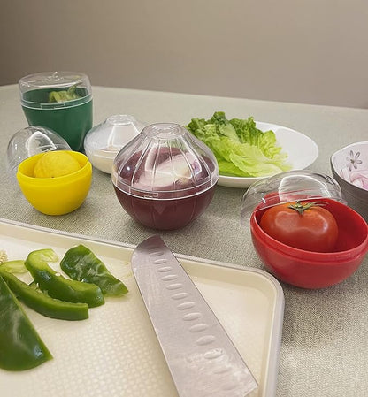 Magicaleast 5PCS Fruit and Vegetable Shaped Savers Storage Onion Tomato Lemon Green Pepper and Garlic Containers for Fridge Vegetable Crisper Makes Food Stays Fresh Longer