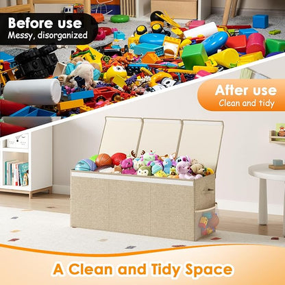 Extra Large Toy Box Chest with Lid, Kids Toy Storage Organizer for Boys Girls, Big Toy Bin Basket Extra Large Toy Storage Box for Living Room Playroom Nursery (40" x14" x16")
