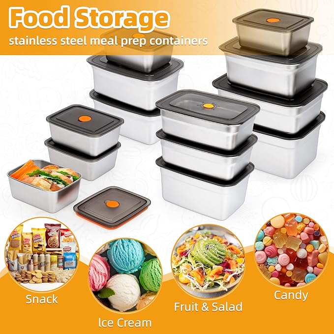2 PCS Stainless Steel Food Storage Containers With Lids(50oz), Leak Proof & Airtight | Stainless steel freezer Containers,For Meal Prep,Fruit,Freezer