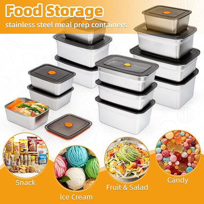 2 PCS Stainless Steel Food Storage Containers With Lids(50oz), Leak Proof & Airtight | Stainless steel freezer Containers,For Meal Prep,Fruit,Freezer