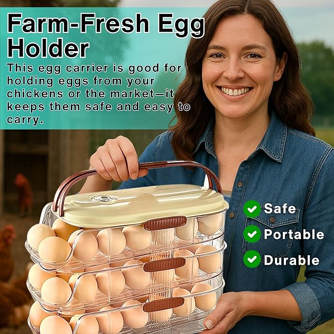 3-Tier Egg Dispenser for Refrigerator, Rolling Egg Organizer with Time Tracker, Stackable BPA-Free Egg Container Holds 42 Eggs, Fresh Egg Holder for Countertop Storage